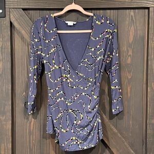 Boden Women’s Blue V-Neck Front Crossover Long Sleeve Top Size‎ 10R